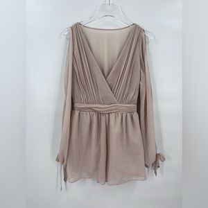 Lipsy London bell sleeve tan romper size 6